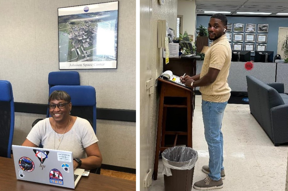 Side-by-side pictures of two facility managers at Johnson Space Center.